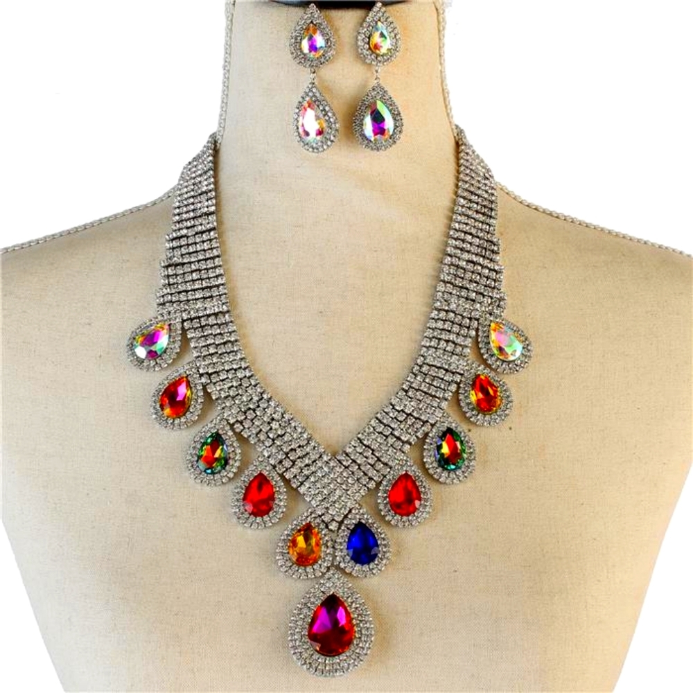 Crystal Teardrop Necklace Set